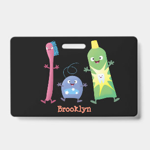 Mooie tandenborstel tandpasta flosstrip cartoon badge