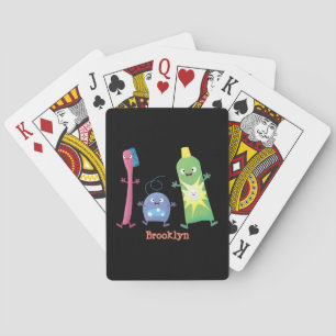 Mooie tandenborstel tandpasta flosstrip cartoon pokerkaarten
