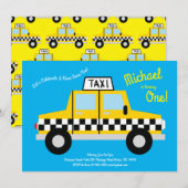 Mooie Taxi Auto Kinderen 1e Verjaardagsfeestje Kaart (Voorkant / Achterkant)