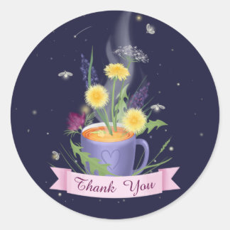 Mooie Tea Cup Summer Flowers Ronde Sticker