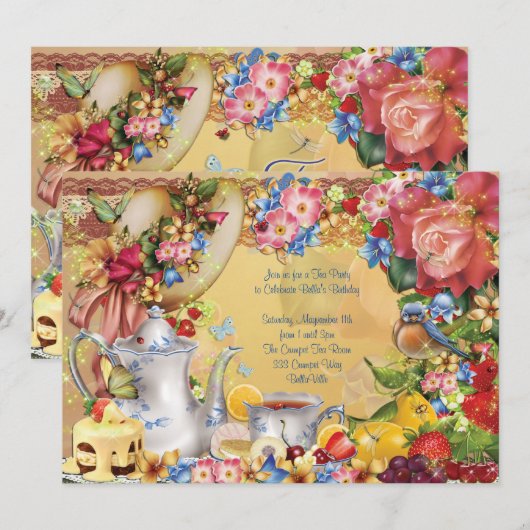 Mooie Tea Party uitnodigingen (Voorkant / Achterkant)