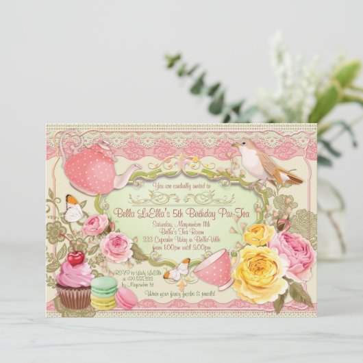 Mooie Tea Party uitnodigingen (Staand voorkant)