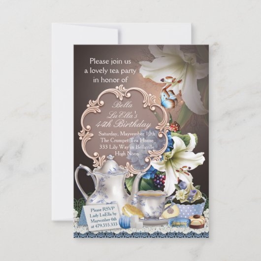 Mooie Tea Party Verjaardagsfeestuitnodigingen Kaart (Voorkant)