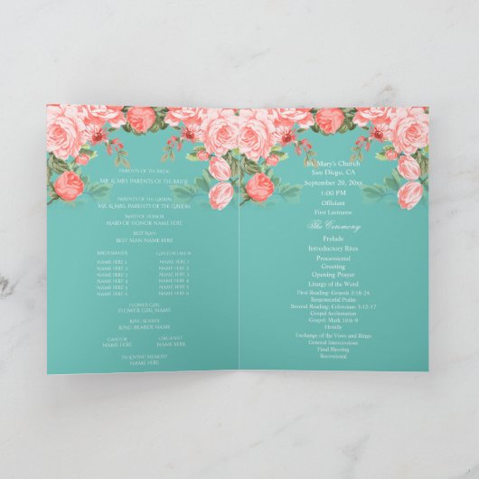 Mooie Teal en Koraal Bloemdesign - Programma (Binnen)