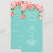 Mooie Teal en Koraal Bloemendesign - Programma Programmakaart (Voorkant / Achterkant)