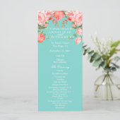 Mooie Teal en Koraal Bloemendesign - Programma Programmakaart (Staand voorkant)