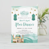 Mooie Teal Waterverf Moskee Iftar Uitnodiging (Staand voorkant)