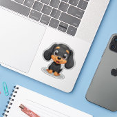 Mooie teckel puppy - Chibi stijl Sticker (Laptop met iPhone)