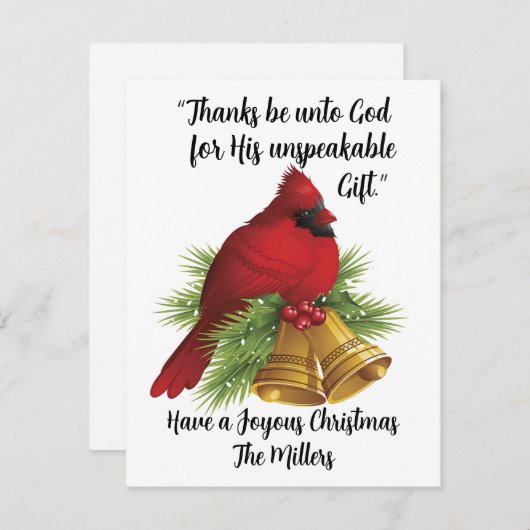 Mooie Ted Cardinal platte kerstkaart (Voorkant / Achterkant)