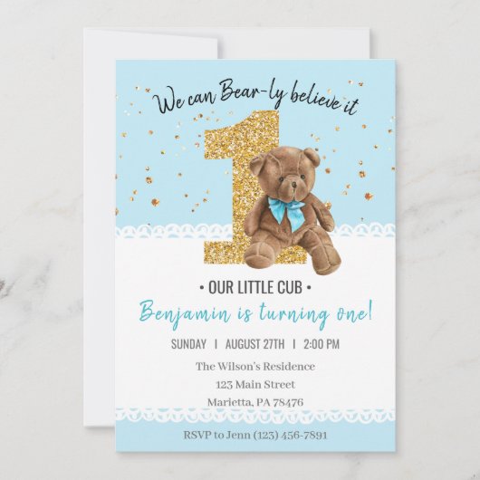 Mooie  Teddy Bear, 1e verjaardag Kaart (Voorkant)