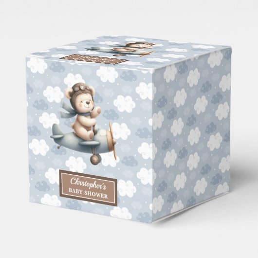 Mooie Teddy Bear Pilot Blue Baby Favoriet Box Bedankdoosjes (Voorkant Zijde)