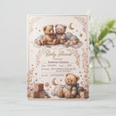 Mooie teddybeer babyshower uitnodiging  (Staand voorkant)