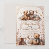 Mooie teddybeer babyshower uitnodiging  (Voorkant / Achterkant)