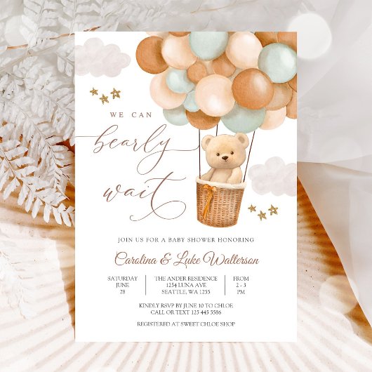 Mooie Teddybeer Babyshower Uitnodiging