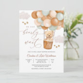 Mooie Teddybeer Babyshower Uitnodiging (Staand voorkant)