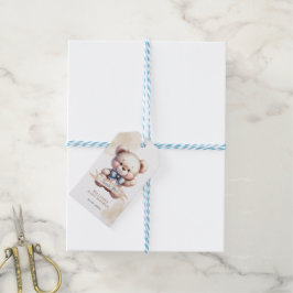 Mooie teddybeer babyshower waterverf cadeaulabel