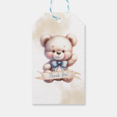Mooie teddybeer babyshower waterverf cadeaulabel (Achterkant)