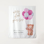 Mooie teddybeer ballon baby shower welkomstbord wandkleed (Voorkant)