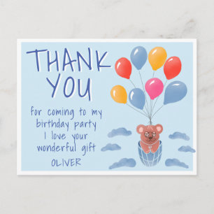 Mooie teddybeer ballonnen kinderverjaardag bedankt briefkaart