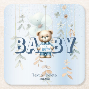 Mooie teddybeer blauwe bloemen mooie party kartonnen onderzetters