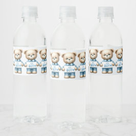 Mooie teddybeer blauwe bloemen mooie party waterfles etiket