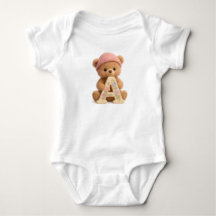 Mooie teddybeer eerste letter A babymompelpakje vo