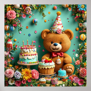 Mooie Teddybeer Feest Muurkunst, Kinderkamer Verja Poster