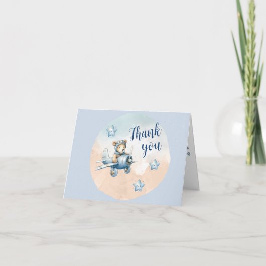 Mooie teddybeer piloot babyshower bedankkaart (Voorkant)