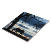 Mooie Tegel voor paarden en eikenbomen Tegeltje (Zijkant)