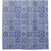 Mooie Tegels - Blauw en wit badkamer Douchegordijn (Voorkant)
