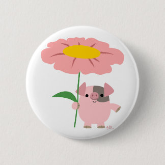 Mooie Tekenfilm Biggetje Met Cadeau (Roze) Knop Ba Ronde Button 5,7 Cm