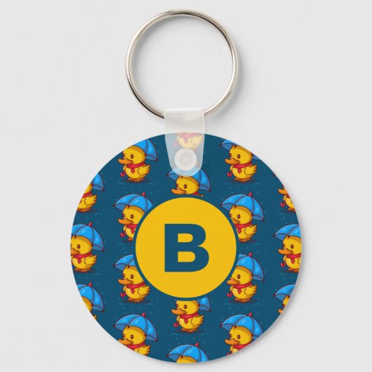 Mooie tekenfilm-eenden onder paraplu's Monogram Sleutelhanger (Voorkant)