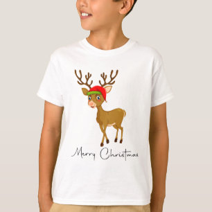 Mooie Tekenfilm Rendieren met Kerstman Muts T-shirt