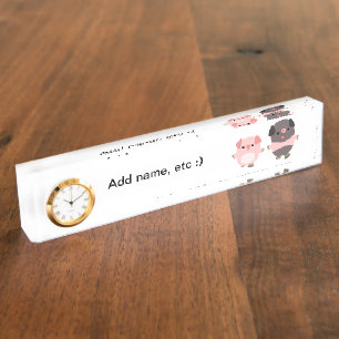 Mooie Tekenfilm Varkens Op Een Wandeling Klok Bure Naambordje