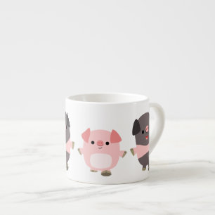 Mooie Tekenfilm Varkens Op Een Wandeling Koffiemok Espresso Kop