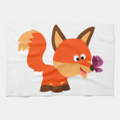 Mooie Tekenfilmvos En Vlinder Keukenhanddoek (Horizontaal)