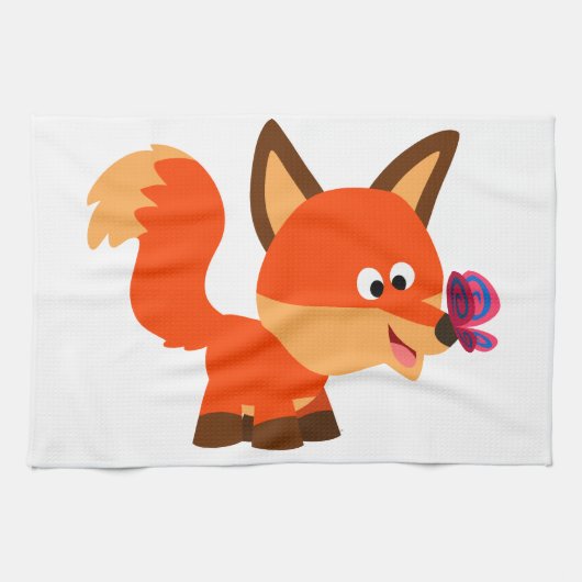 Mooie Tekenfilmvos En Vlinder Keukenhanddoek (Horizontaal)