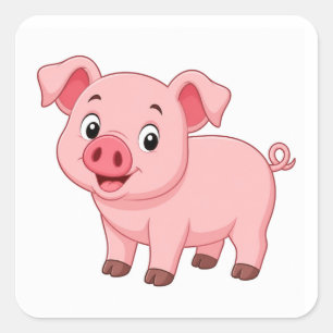 Mooie Tekening van een Varken Karakter Vierkante Sticker