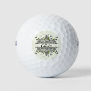 Mooie tekening van zwart-witte bloemen golfballen