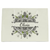 Mooie tekening van zwart-witte bloemen groot cadeauzakje (Voorkant)