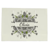 Mooie tekening van zwart-witte bloemen groot cadeauzakje (Achterkant)