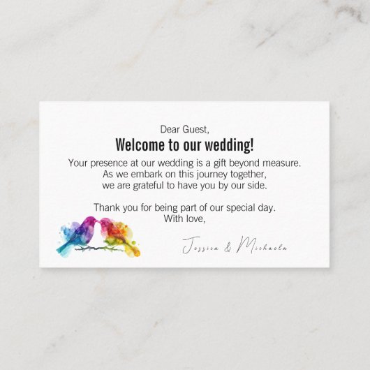 Mooie tekst aan de achterkant Rainbow Lovebirds Plaatskaartje (Achterkant)