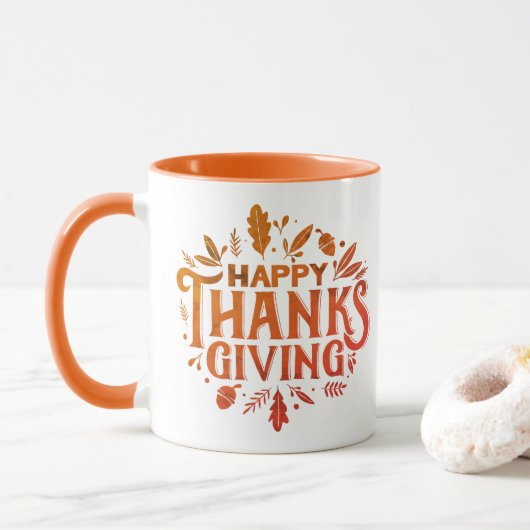 Mooie tekst Happy Thanksgiving met Leaves Autumn Mok (Met donut)