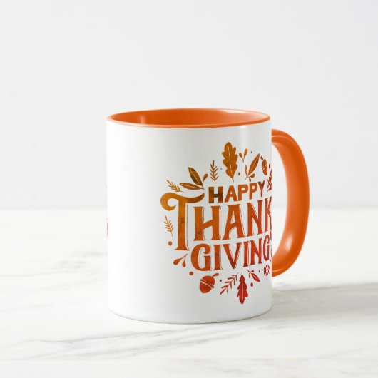 Mooie tekst Happy Thanksgiving met Leaves Autumn Mok (Voorkant rechts)