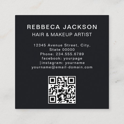 mooie tekst moderne fotograaf QR code zwart Vierkante Visitekaartje (Achterkant)