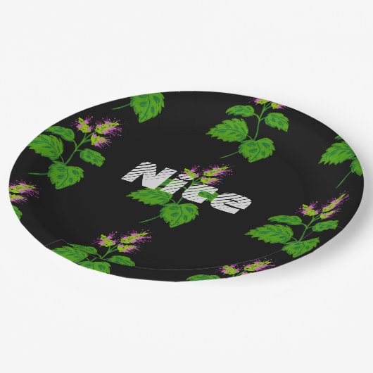 Mooie tekst naam met mooi groen blad papieren bordje (Gekanteld)