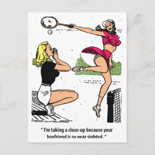 Mooie tennisspeler, humor, vintage briefkaart