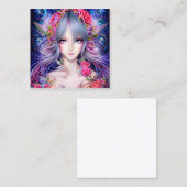 Mooie Thanksgiving Anime Lady in 3D Vierkante Visitekaartje (Voorkant / Achterkant)