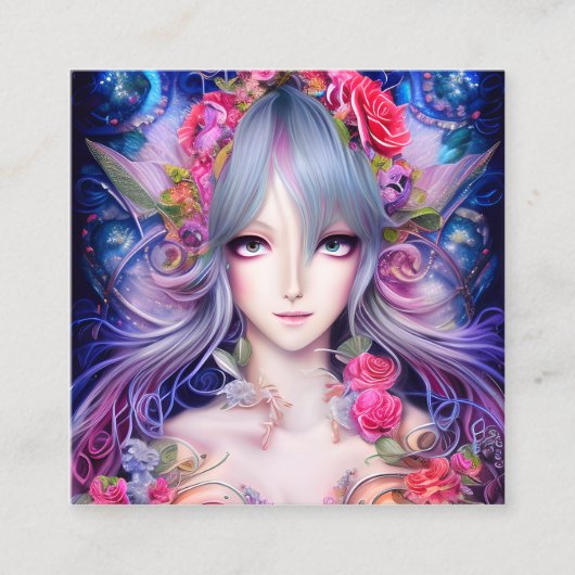 Mooie Thanksgiving Anime Lady in 3D Vierkante Visitekaartje (Voorkant)