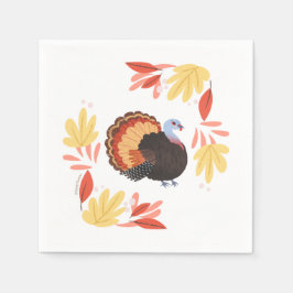 Mooie Thanksgiving-kalkoen en gele bladeren Servet
